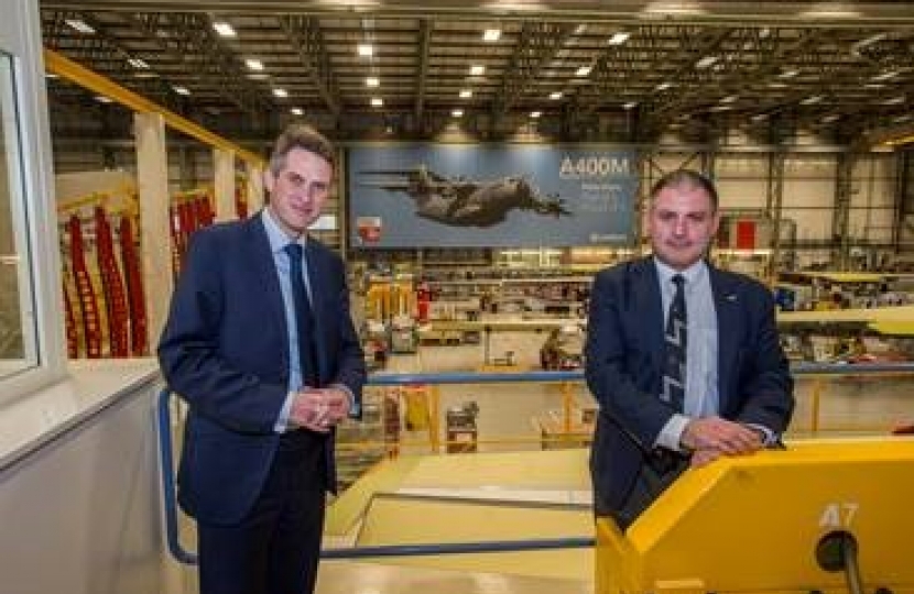 The Secretary of State for Defence and Jack Lopresti MP visiting Airbus, Filton.