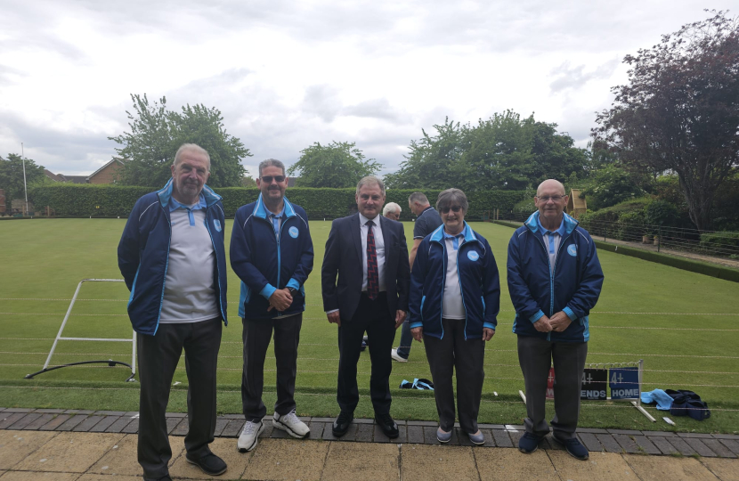 Jack meeting with Bradley Stoke Bowls Club team.