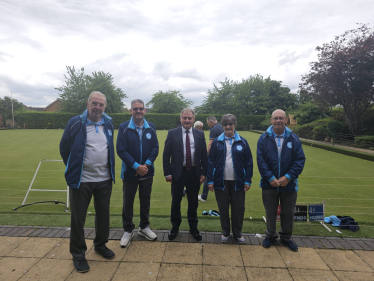 Jack meeting with Bradley Stoke Bowls Club team.