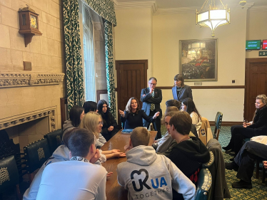 Jack Lopresti MP with Secretary of State for Education, Gillian Keegan, and young Ukrainians.