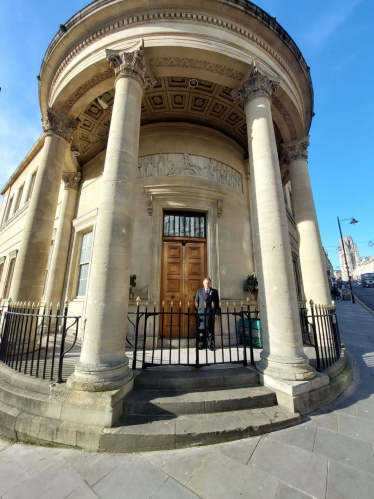 Jack Lopresti standing outside Masonic Hall Bristol