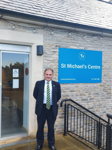 Jack standing outside the St Michael's Centre in Stoke Gifford where he held his surgery.